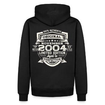 Cadeau original du 18e anniversaire de novembre 2004 - Sweat à capuche Premium bio Homme - noir - Dos - Nico (187cm)