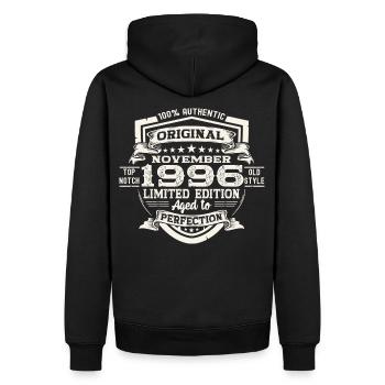 Original November 1996 26th Birthday Gift - Men’s Premium Organic Hoodie - black - Back - Nico (187cm)