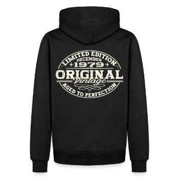 Cadeau original du 43e anniversaire de décembre 1979 - Sweat à capuche Premium bio Homme - noir - Dos - Nico (187cm)
