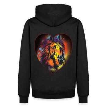 Pferd, Reiten, Dressur, Herz, Geschenk, Farbenfroh - Männer Premium Bio Hoodie - Schwarz - Hinten - Nico (187cm)