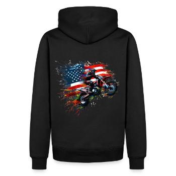 Unabhängigkeitstag Motocross Amerikanische Flagge - Männer Premium Bio Hoodie - Schwarz - Hinten - Nico (187cm)