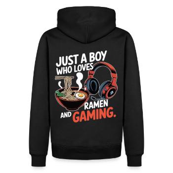 Gaming & Ramen – Zocken mit Geschmack - Männer Premium Bio Hoodie - Schwarz - Hinten - Nico (187cm)