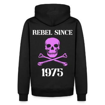 Rebel Since 1975 - Men’s Premium Organic Hoodie - black - Back - Nico (187cm)