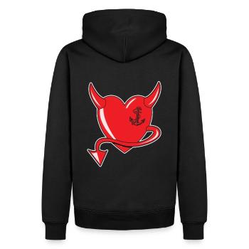 Rotes Herz - Devil Heart - Teufelsherz - Geschenk - Männer Premium Bio Hoodie - Schwarz - Hinten - Nico (187cm)