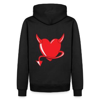 Rotes Herz - Devil Heart - Teufelsherz - Geschenk - Männer Premium Bio Hoodie - Schwarz - Hinten - Nico (187cm)