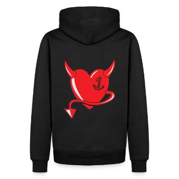 Rotes Herz - Devil Heart - Teufelsherz - Geschenk - Männer Premium Bio Hoodie - Schwarz - Hinten - Nico (187cm)