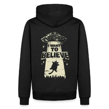 Je veux croire - Un chat est kidnappé par un OVNI - Sweat à capuche Premium bio Homme - noir - Dos - Nico (187cm)