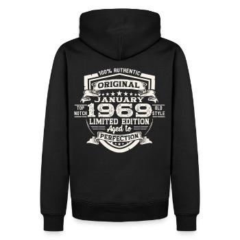 Né en 1969 Janvier 54e anniversaire Homme cadeau - Sweat à capuche Premium bio Homme - noir - Dos - Nico (187cm)