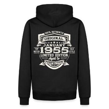 Né en 1955 janvier 68e anniversaire cadeau homme - Sweat à capuche Premium bio Homme - noir - Dos - Nico (187cm)