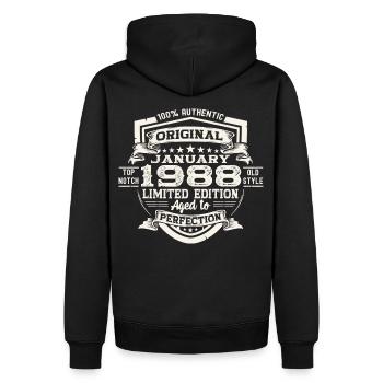 Né 1988 Janvier 35th anniversaire Homme cadeau - Sweat à capuche Premium bio Homme - noir - Dos - Nico (187cm)