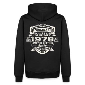 Né en 1978 janvier 45e anniversaire cadeau homme - Sweat à capuche Premium bio Homme - noir - Dos - Nico (187cm)