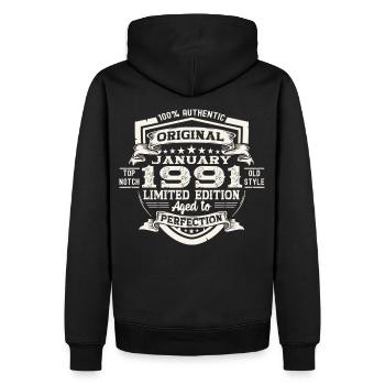 Né 1991 Janvier 32ème anniversaire Homme cadeau - Sweat à capuche Premium bio Homme - noir - Dos - Nico (187cm)