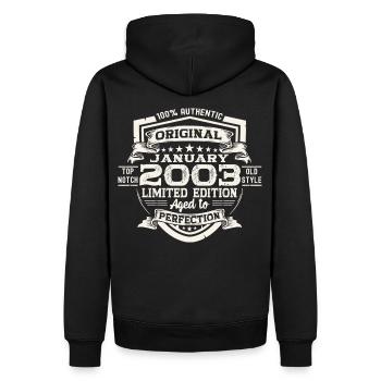 Année 2003 Janvier 20e anniversaire cadeau homme - Sweat à capuche Premium bio Homme - noir - Dos - Nico (187cm)