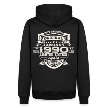 Né le 33 janvier 1990 Homme cadeau - Sweat à capuche Premium bio Homme - noir - Dos - Nico (187cm)
