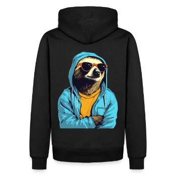 Paresseux cool avec lunettes de soleil, t-shirt jaune - Sweat à capuche Premium bio Homme - noir - Dos - Nico (187cm)