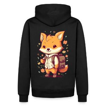 Cute cartoon fox with backpack for kindergarten children - Men’s Premium Organic Hoodie - black - Back - Nico (187cm)