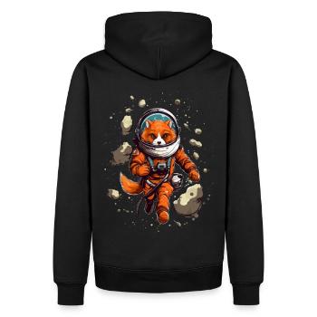 Süßer Cartoon Fuchs als Astronaut mit Raumanzug - Männer Premium Bio Hoodie - Schwarz - Hinten - Nico (187cm)