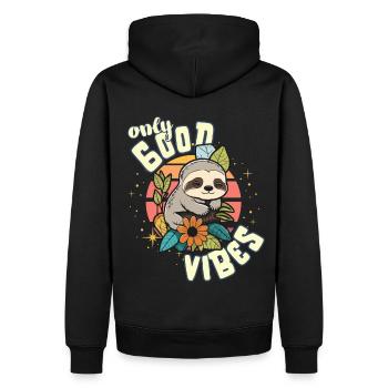 Only Good Vibes: Good Life Süßes Cartoon Faultier - Männer Premium Bio Hoodie - Schwarz - Hinten - Nico (187cm)