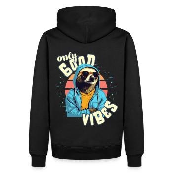 Only Good Vibes: Good Life Faultier mit Jacke - Männer Premium Bio Hoodie - Schwarz - Hinten - Nico (187cm)