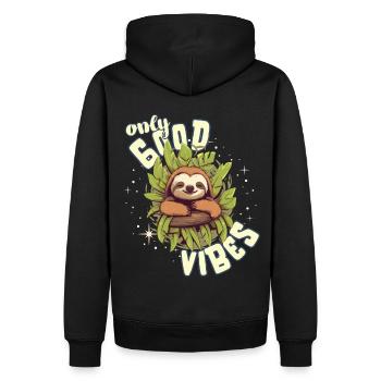 Only Good Vibes: Good Life Süßes Cartoon Faultier - Männer Premium Bio Hoodie - Schwarz - Hinten - Nico (187cm)