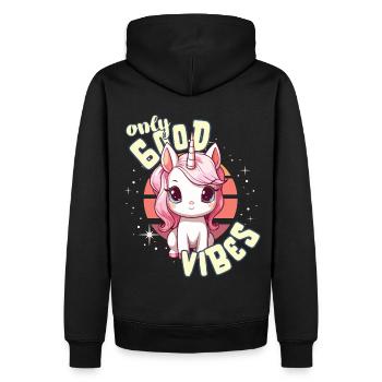 Seulement de bonnes vibrations: Bonne vie Licorne magique mignonne - Sweat à capuche Premium bio Homme - noir - Dos - Nico (187cm)