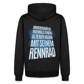 Unterschätze nie einen älteren Mann mit Rennrad - Männer Premium Bio Hoodie - Schwarz - Hinten - Nico (187cm)