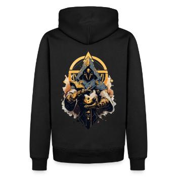Epic Gamer Guardian mit goldener Energiequelle - Männer Premium Bio Hoodie - Schwarz - Hinten - Nico (187cm)