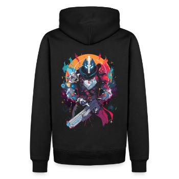 Epic Gamer Guardian mit Flammen Mond Hintergrund - Männer Premium Bio Hoodie - Schwarz - Hinten - Nico (187cm)