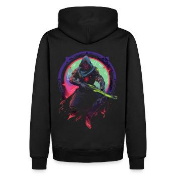 Epic Gamer Guardian mit Umhang springt in die - Männer Premium Bio Hoodie - Schwarz - Hinten - Nico (187cm)