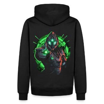 Epic Gamer Guardian mit grünem Licht reicht Hand - Männer Premium Bio Hoodie - Schwarz - Hinten - Nico (187cm)