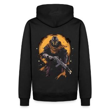 Epic Gamer Guardian mit Cape mit Mond auf der - Männer Premium Bio Hoodie - Schwarz - Hinten - Nico (187cm)