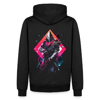 Epic Gamer Guardian in Vaporwave Synthwave Farben - Männer Premium Bio Hoodie - Schwarz - Hinten - Nico (187cm)