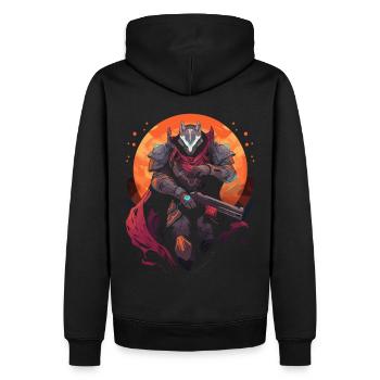 Epic Gamer Guardian mit Cape mit Mond auf der - Männer Premium Bio Hoodie - Schwarz - Hinten - Nico (187cm)
