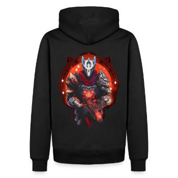 Epic Gamer Guardian vor einem roten Mond Kreis - Männer Premium Bio Hoodie - Schwarz - Hinten - Nico (187cm)