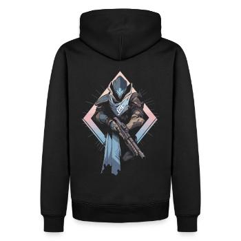 Epic Gamer Guardian mit Pastel Farben Hintergrund - Männer Premium Bio Hoodie - Schwarz - Hinten - Nico (187cm)