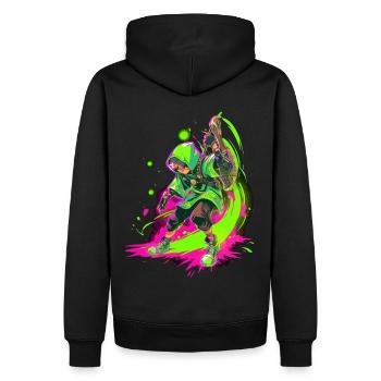 Legendärer Waldjunge im SplashArt Gaming-Design - Männer Premium Bio Hoodie - Schwarz - Hinten - Nico (187cm)