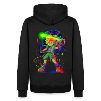 Cooles Gaming-Design: Die Legende des Waldjungen - Männer Premium Bio Hoodie - Schwarz - Hinten - Nico (187cm)