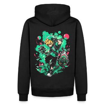 Cooles Design: Grüner Waldjunge Die Gaming-Legende - Männer Premium Bio Hoodie - Schwarz - Hinten - Nico (187cm)