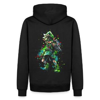 Un design de jeu cool montre un garçon légendaire de la forêt - Sweat à capuche Premium bio Homme - noir - Dos - Nico (187cm)