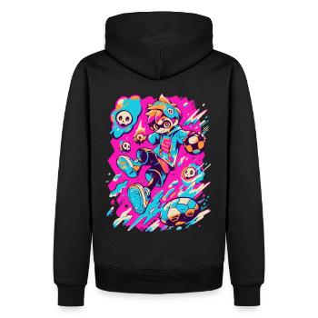 Intrigant joueur de football de jeu de street art - Sweat à capuche Premium bio Homme - noir - Dos - Nico (187cm)