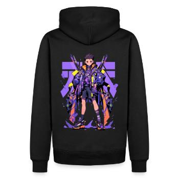 Shibuya: Cooler Anime Junge mit Schwert Japanisch - Männer Premium Bio Hoodie - Schwarz - Hinten - Nico (187cm)