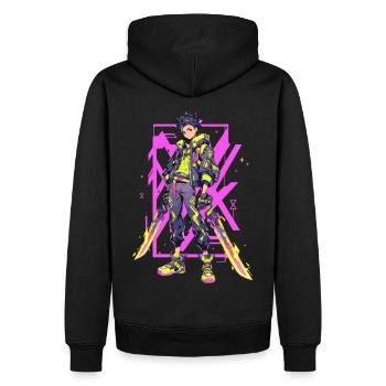 Shibuya: Cooler Anime Junge mit Schwert Japanisch - Männer Premium Bio Hoodie - Schwarz - Hinten - Nico (187cm)