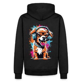Chien mignon avec des écouteurs et des lunettes - Sweat à capuche Premium bio Homme - noir - Dos - Nico (187cm)