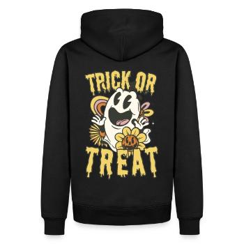 Trick or Treat: Halloween Cartoon Geist mit Kürbis - Männer Premium Bio Hoodie - Schwarz - Hinten - Nico (187cm)
