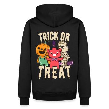 Trick or Treat Halloween Mumie Teufel und Kürbis - Männer Premium Bio Hoodie - Schwarz - Hinten - Nico (187cm)