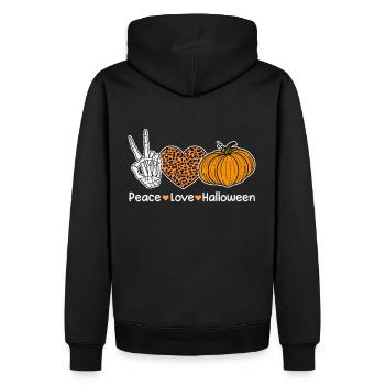 Design effrayant d’Halloween: Peace Love Pumpkin - Sweat à capuche Premium bio Homme - noir - Dos - Nico (187cm)