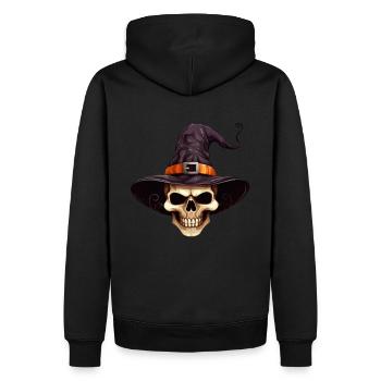 Spooky Halloween: Crâne avec chapeau de sorcière - Sweat à capuche Premium bio Homme - noir - Dos - Nico (187cm)