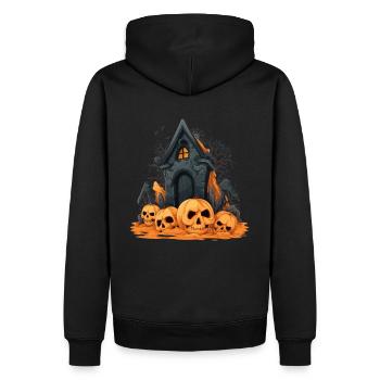 Design effrayant d’Halloween: citrouilles devant la crypte - Sweat à capuche Premium bio Homme - noir - Dos - Nico (187cm)