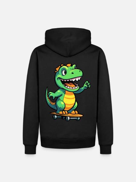Coole T-Rex schaatsen! Dino power op de Skateoard - Mannen Premium Bio hoodie - zwart
