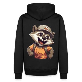 Mignon raton laveur: rire effronté avec casquette et chemise - Sweat à capuche Premium bio Homme - noir - Dos - Nico (187cm)
